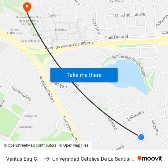 Ventus Esq Galvarino to Universidad Católica De La Santísima Concepción map