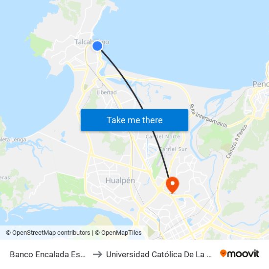 Banco Encalada Esq Esmeralda  Sur to Universidad Católica De La Santísima Concepción map