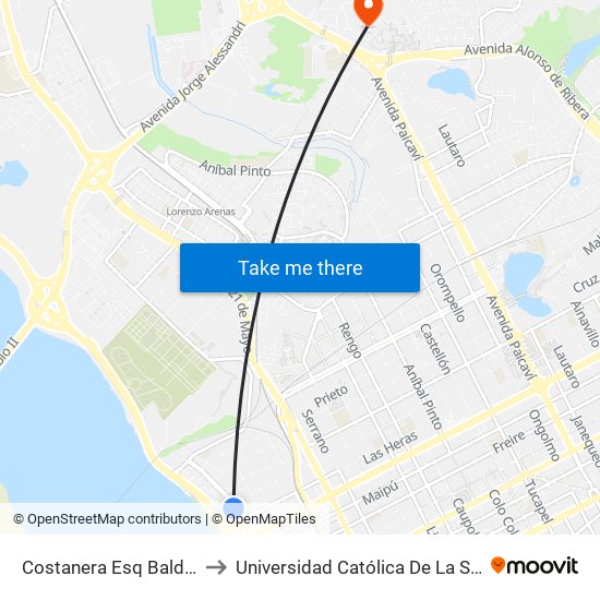Costanera Esq Baldomero Sanchez to Universidad Católica De La Santísima Concepción map