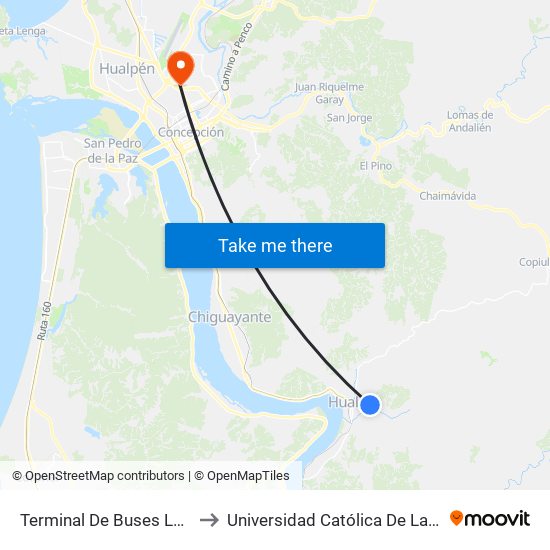 Terminal De Buses Las Galaxias  Oriente to Universidad Católica De La Santísima Concepción map