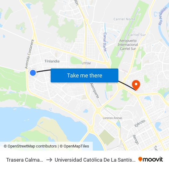 Trasera Calmar  Oriente to Universidad Católica De La Santísima Concepción map