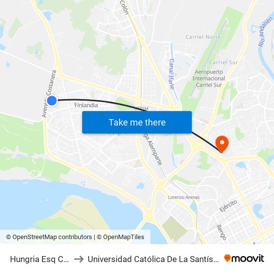 Hungria Esq Camberra to Universidad Católica De La Santísima Concepción map