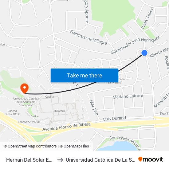 Hernan Del Solar Esq Alvaro Bazan to Universidad Católica De La Santísima Concepción map