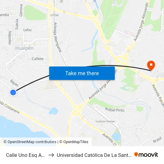 Calle Uno Esq Av Rulcahue to Universidad Católica De La Santísima Concepción map