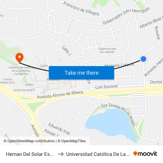 Hernan Del Solar Esq Abdon Cifuentes to Universidad Católica De La Santísima Concepción map