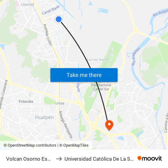 Volcan Osorno Esq Las Palmeras to Universidad Católica De La Santísima Concepción map