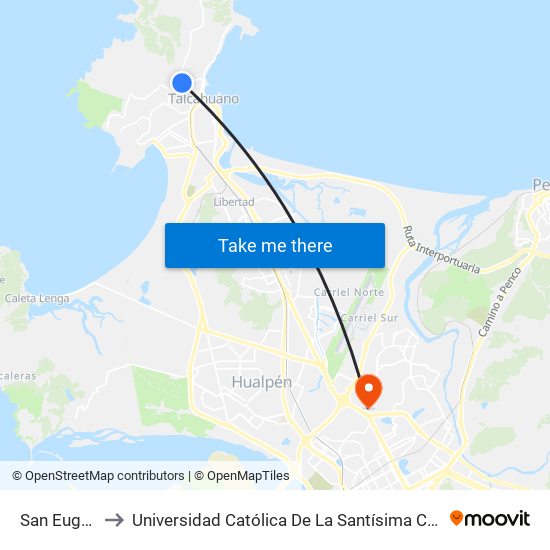 San Eugenio to Universidad Católica De La Santísima Concepción map