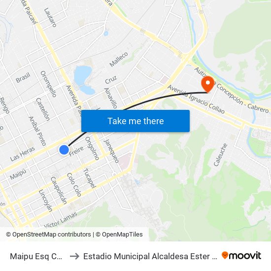 Maipu Esq Castellon to Estadio Municipal Alcaldesa Ester Roa Rebolledo map
