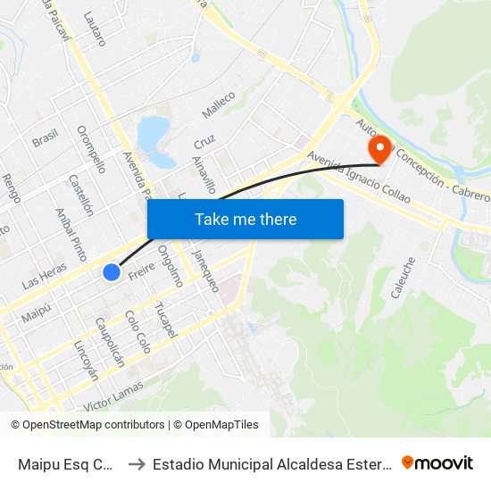 Maipu Esq Colo Colo to Estadio Municipal Alcaldesa Ester Roa Rebolledo map