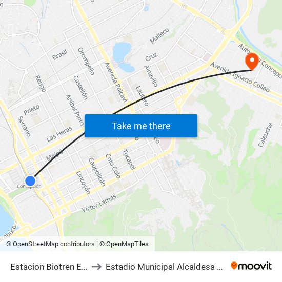 Estacion Biotren Esq Salida Sur to Estadio Municipal Alcaldesa Ester Roa Rebolledo map
