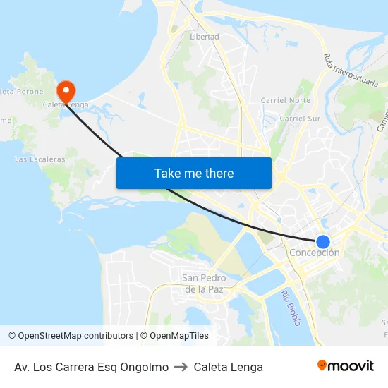 Av. Los Carrera Esq Ongolmo to Caleta Lenga map