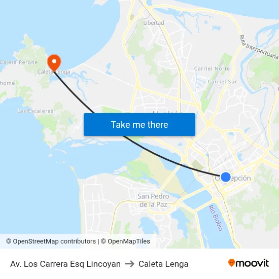 Av. Los Carrera Esq Lincoyan to Caleta Lenga map