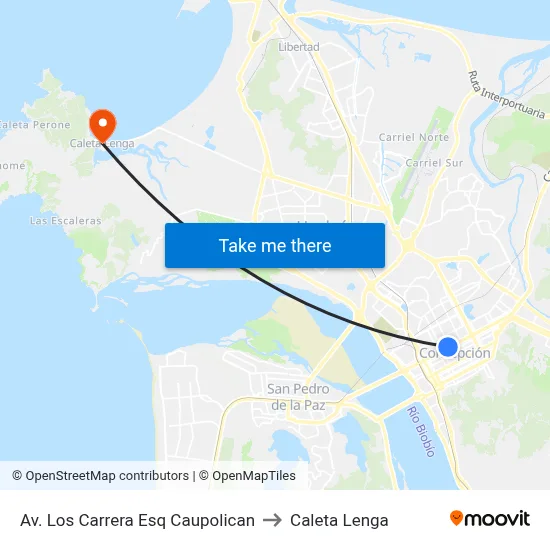 Av. Los Carrera Esq Caupolican to Caleta Lenga map