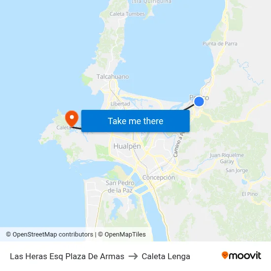 Las Heras Esq Plaza De Armas to Caleta Lenga map