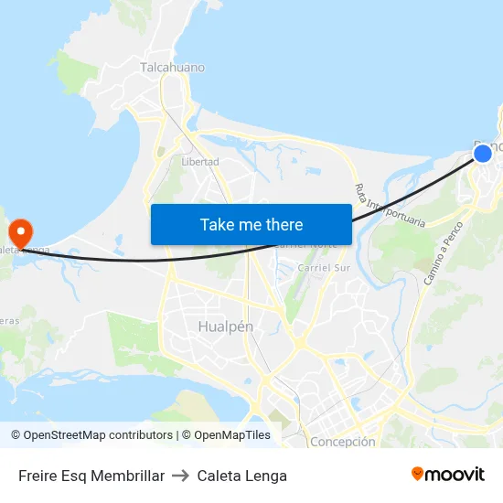 Freire Esq Membrillar to Caleta Lenga map