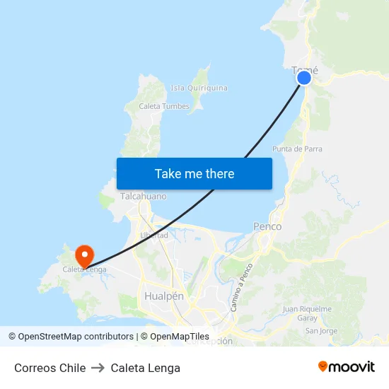 Correos Chile to Caleta Lenga map