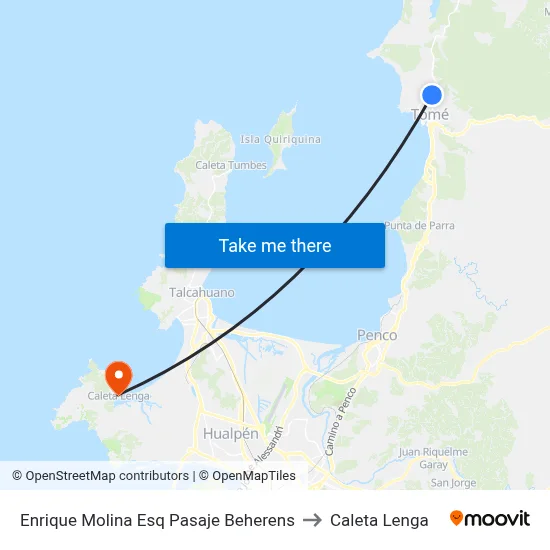 Enrique Molina Esq Pasaje Beherens to Caleta Lenga map