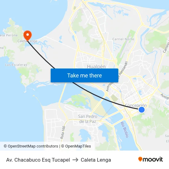 Av. Chacabuco Esq Tucapel to Caleta Lenga map