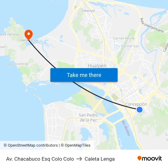 Av. Chacabuco Esq Colo Colo to Caleta Lenga map