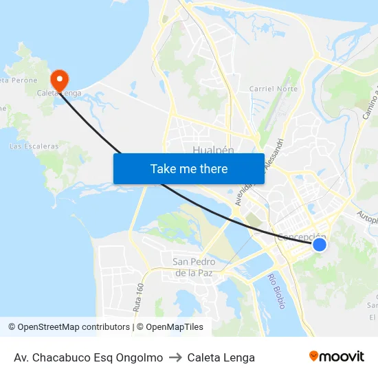 Av. Chacabuco Esq Ongolmo to Caleta Lenga map