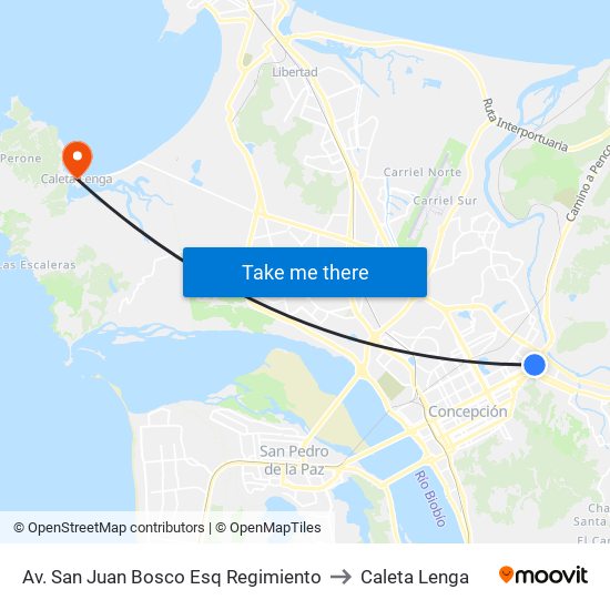 Av. San Juan Bosco Esq Regimiento to Caleta Lenga map