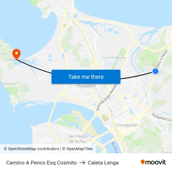 Camino A Penco Esq Cosmito to Caleta Lenga map