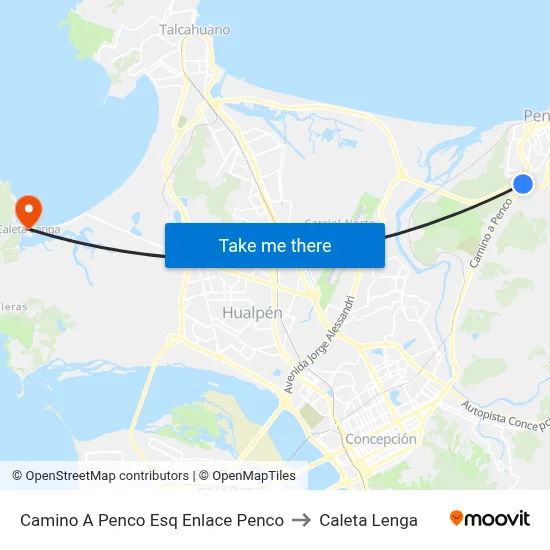 Camino A Penco Esq Enlace Penco to Caleta Lenga map