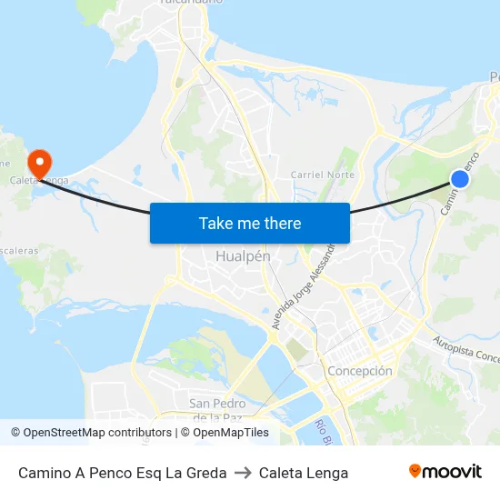 Camino A Penco Esq La Greda to Caleta Lenga map