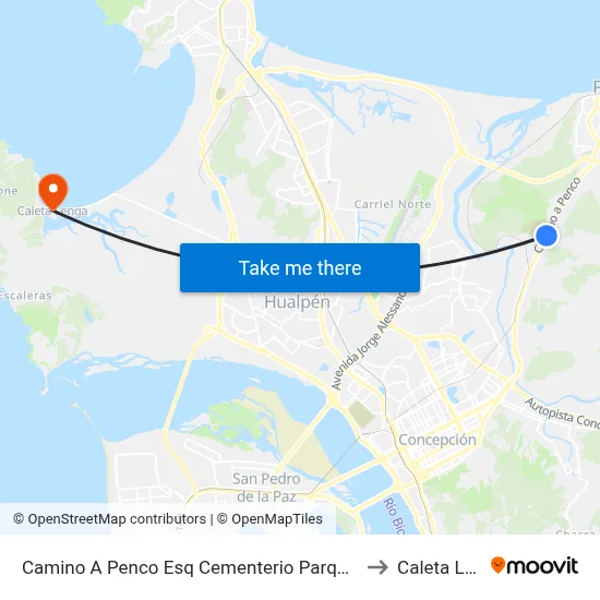 Camino A Penco Esq Cementerio Parque El Sendero to Caleta Lenga map