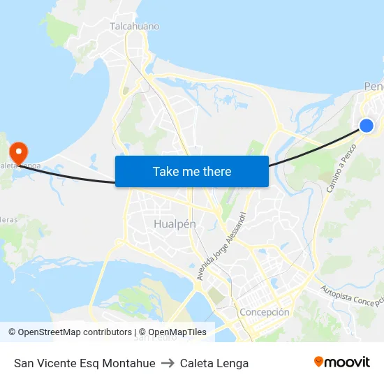 San Vicente Esq Montahue to Caleta Lenga map