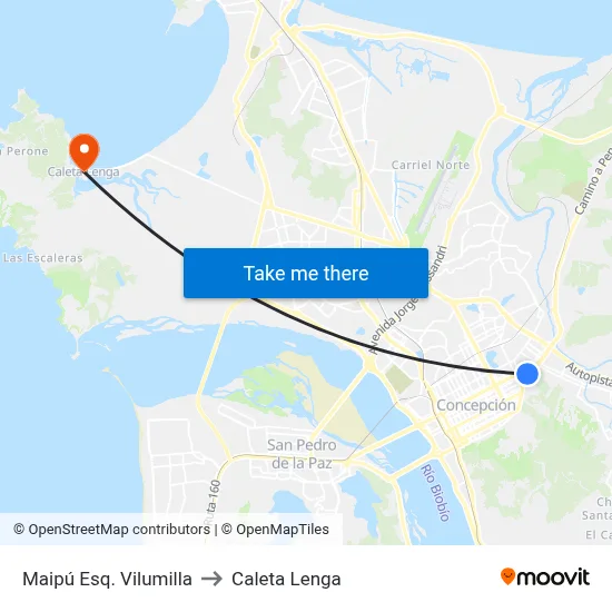 Maipú Esq. Vilumilla to Caleta Lenga map