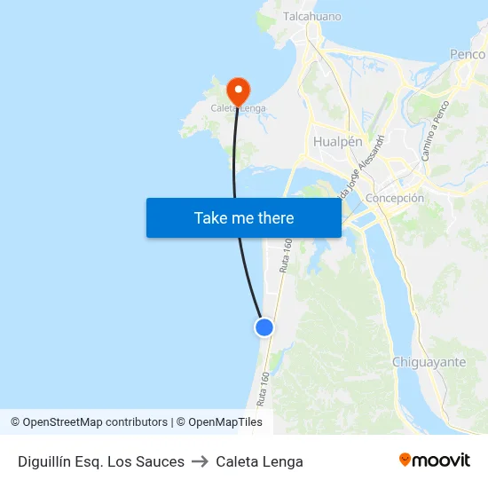 Diguillín Esq. Los Sauces to Caleta Lenga map