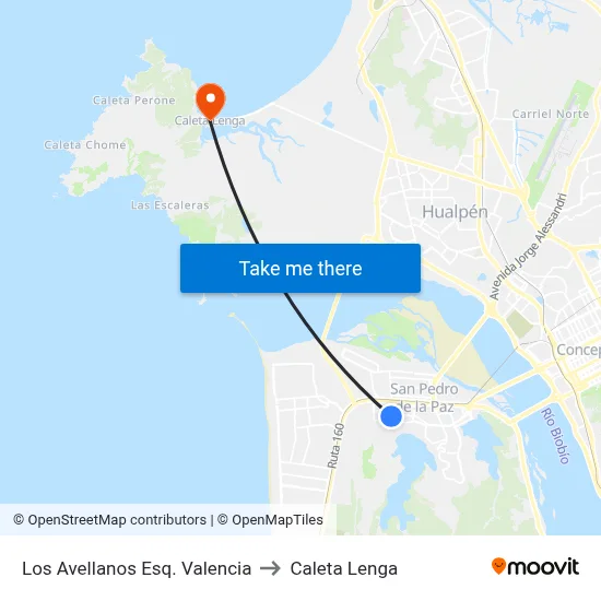 Los Avellanos Esq. Valencia to Caleta Lenga map