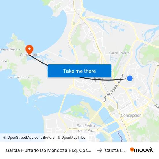 Garcia Hurtado De Mendoza Esq. Cosme Churruca to Caleta Lenga map