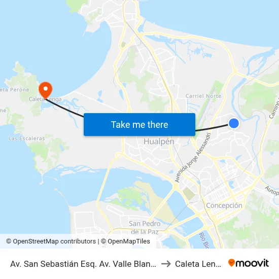 Av. San Sebastián Esq. Av. Valle Blanco to Caleta Lenga map