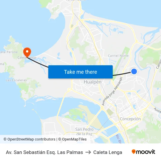 Av. San Sebastián Esq. Las Palmas to Caleta Lenga map
