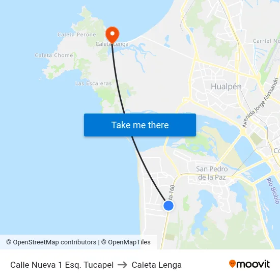 Calle Nueva 1 Esq. Tucapel to Caleta Lenga map