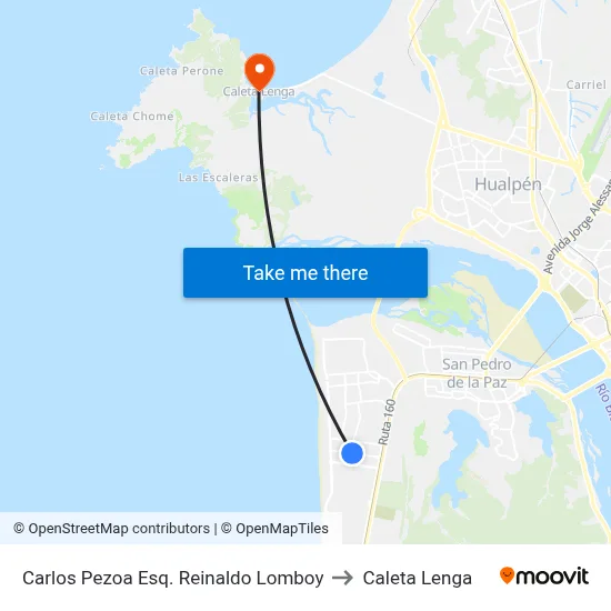 Carlos Pezoa Esq. Reinaldo Lomboy to Caleta Lenga map