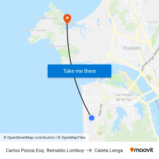 Carlos Pezoa Esq. Reinaldo Lomboy to Caleta Lenga map