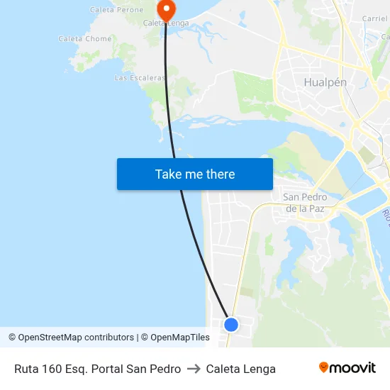 Ruta 160 Esq. Portal San Pedro to Caleta Lenga map