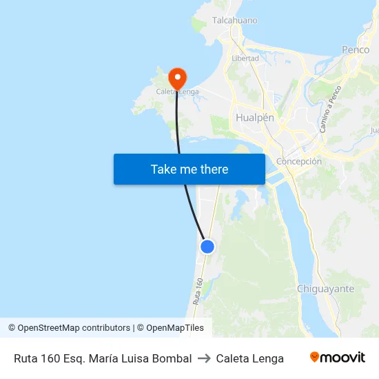 Ruta 160 Esq. María Luisa Bombal to Caleta Lenga map