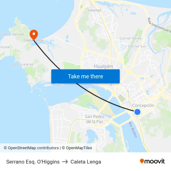 Serrano Esq. O'Higgins to Caleta Lenga map