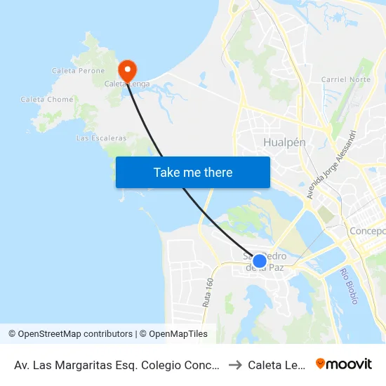 Av. Las Margaritas Esq. Colegio Concepción to Caleta Lenga map