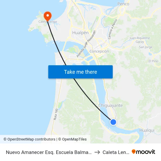 Nuevo Amanecer Esq. Escuela Balmaceda to Caleta Lenga map