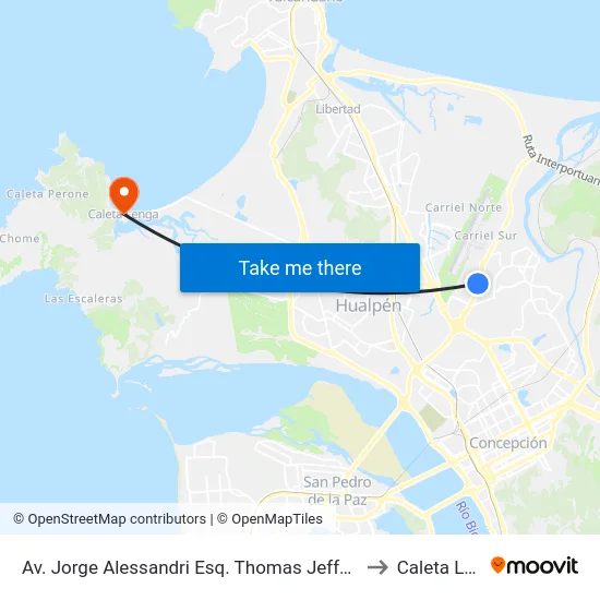 Av. Jorge Alessandri Esq. Thomas Jefferson School to Caleta Lenga map