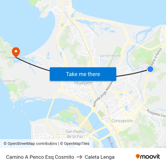 Camino A Penco Esq Cosmito to Caleta Lenga map