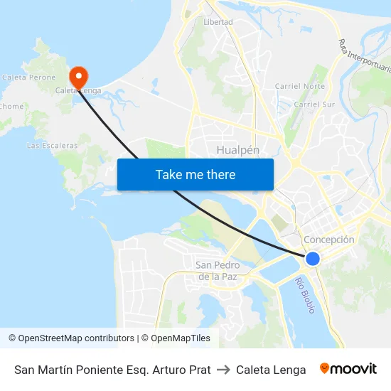 San Martín Poniente Esq. Arturo Prat to Caleta Lenga map