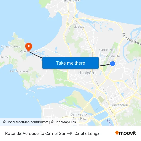 Rotonda Aeropuerto Carriel Sur to Caleta Lenga map