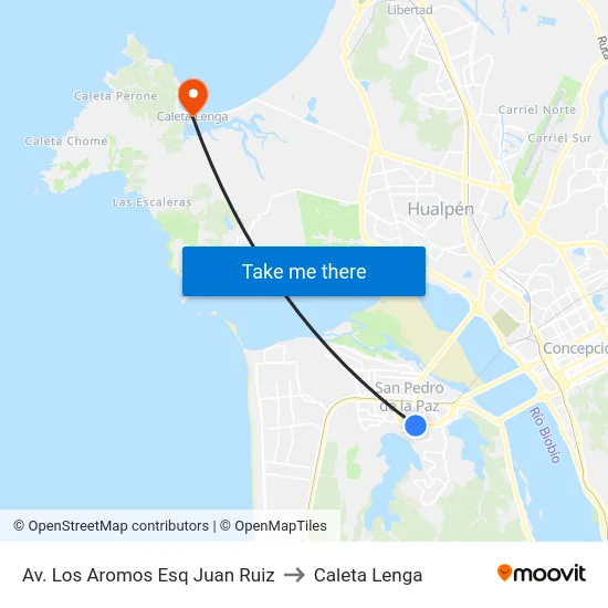 Av. Los Aromos Esq Juan Ruiz to Caleta Lenga map