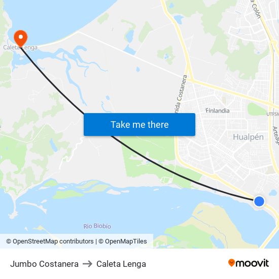Jumbo Costanera to Caleta Lenga map